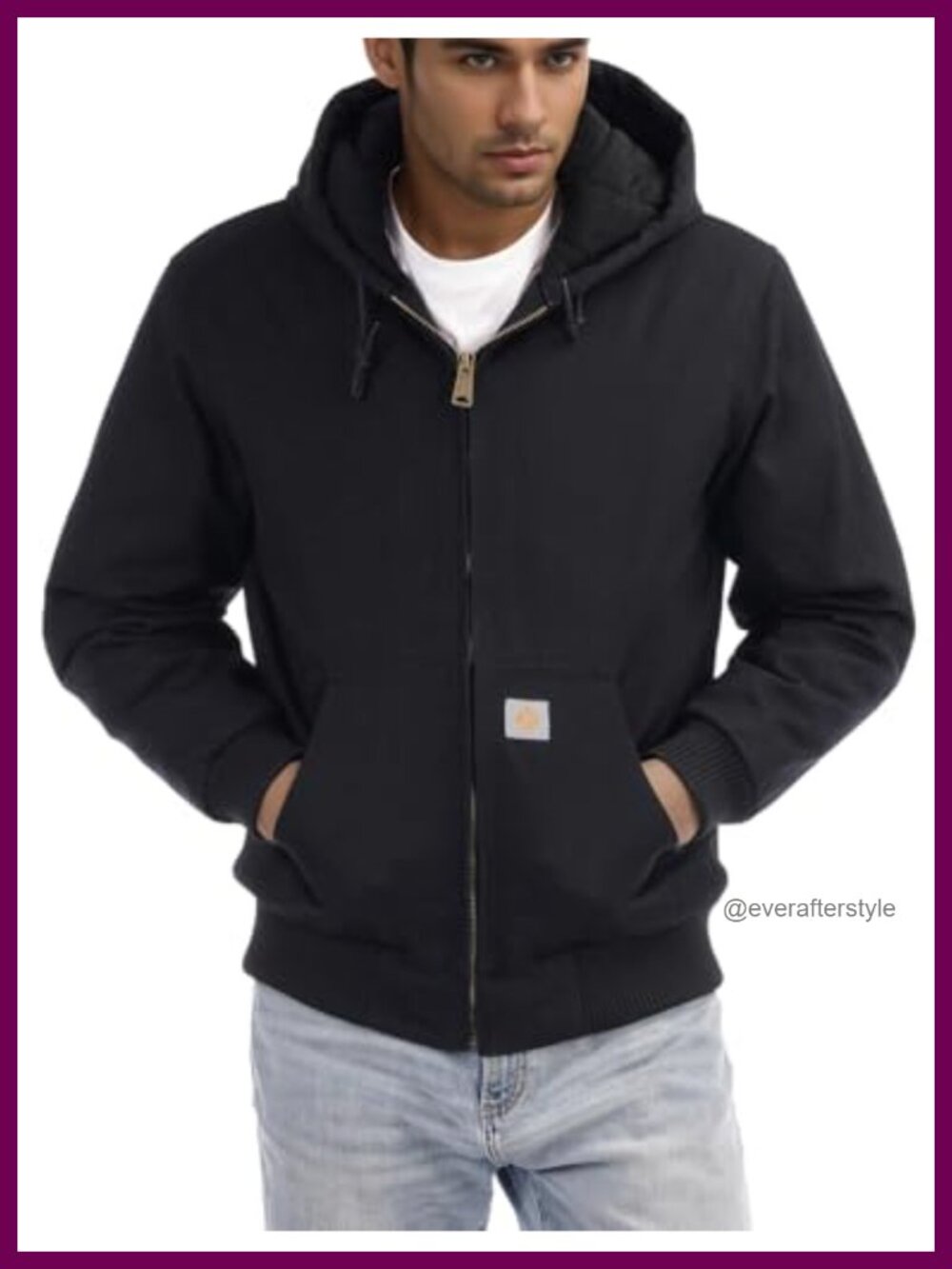 Waterproof Quilted Flannel Lined Loose Fit Hooded Work Jacket